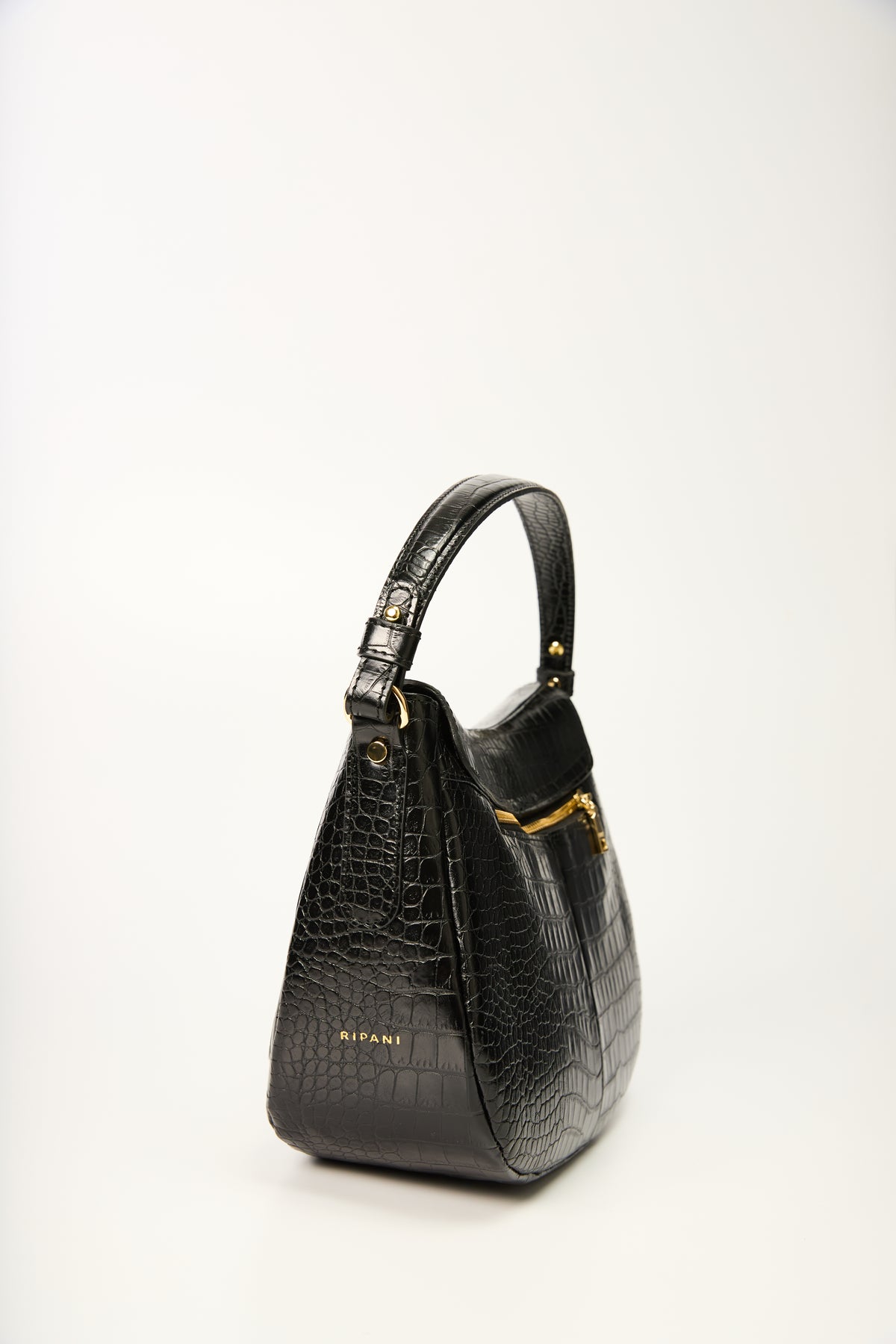 Ripani Black Crocco Print Tote