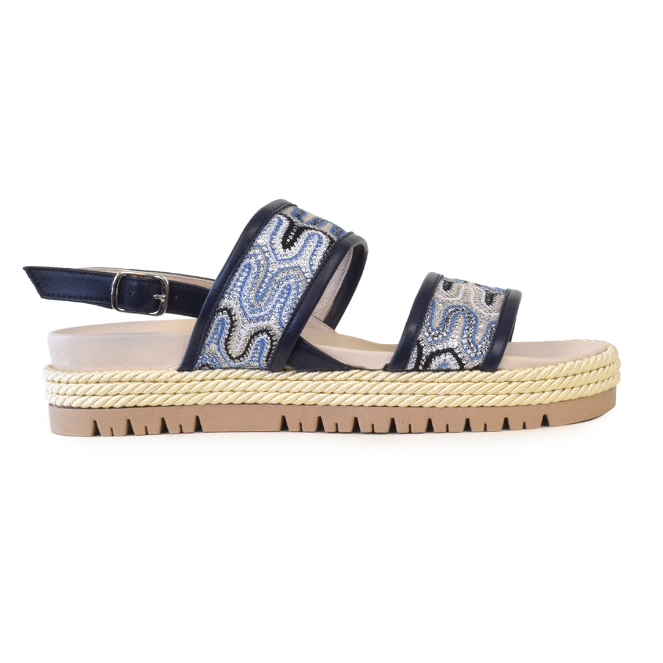 Belluno Sandal in Multi Sky Panama/Blu Pavone Parmasoft