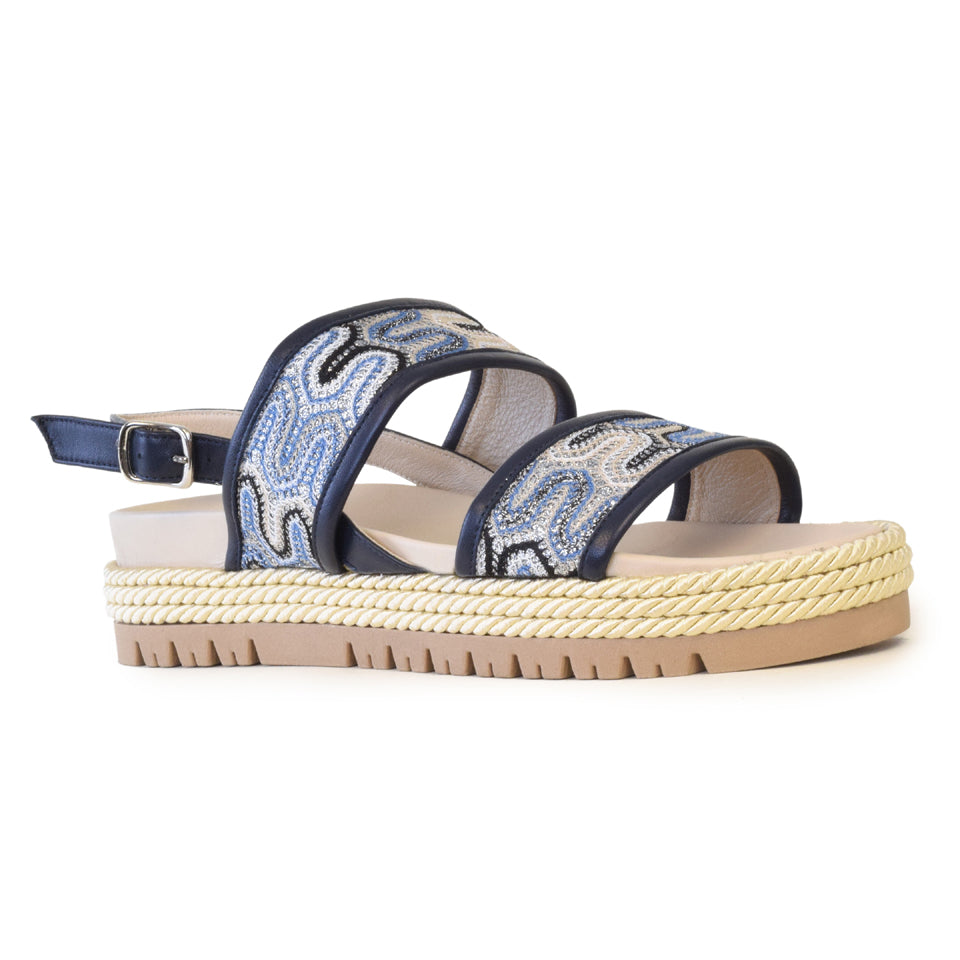 Belluno Sandal in Multi Sky Panama/Blu Pavone Parmasoft