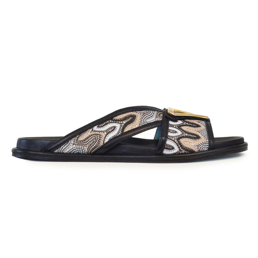 Capriccio Slide in Black Parmasoft/Multi Beige Panama