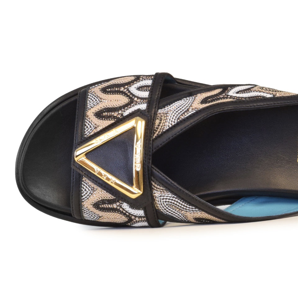 Capriccio Slide in Black Parmasoft/Multi Beige Panama
