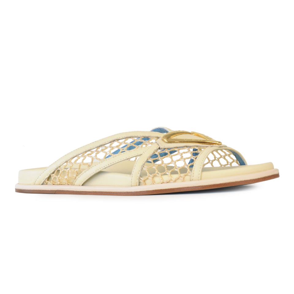 Capriccio Slide in Marzapane Parmasoft/Cream Knots Fabric