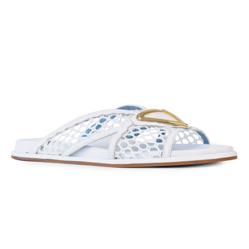 Capriccio Slide in White Parmasoft/White Knots Fabric