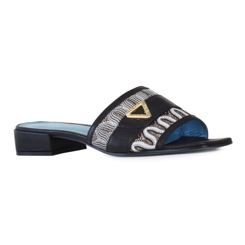 Salmone Slide in Black Parmasoft/Multi Beige Fabric
