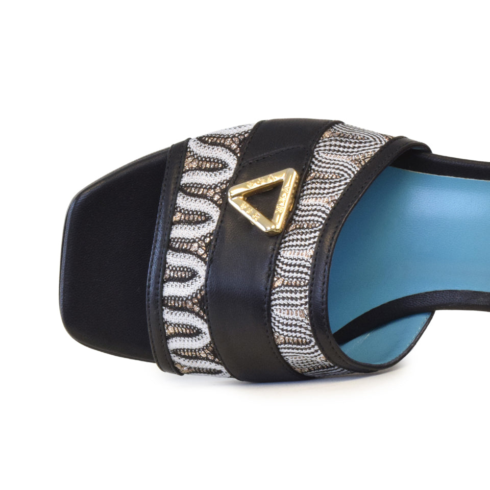 Salmone Slide in Black Parmasoft/Multi Beige Fabric