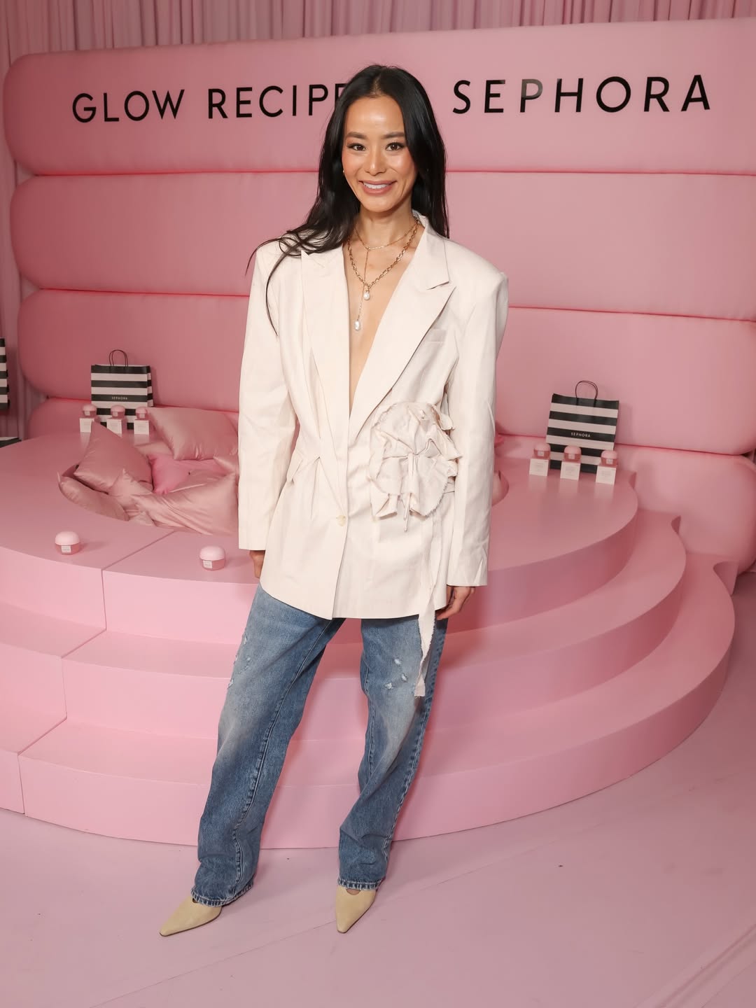Jamie Chung Elevates Spring Style with VALENTINA RANGONI ‘Fedra Pumps’ in Beige