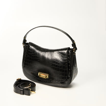 Ripani Black Crocco Print Tote