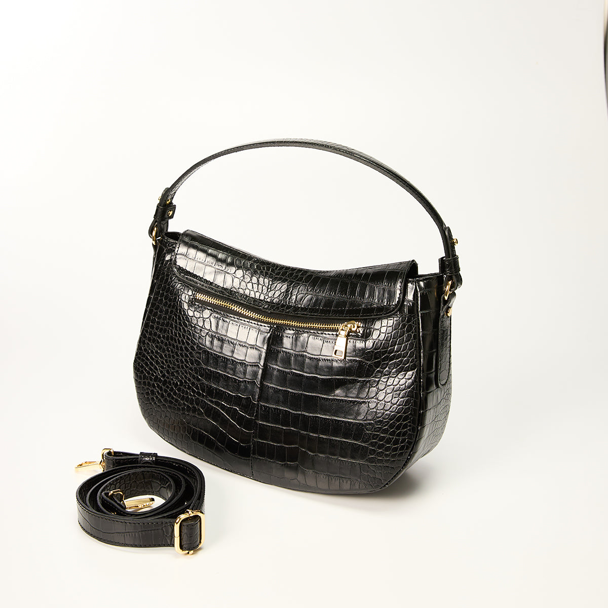 Ripani Black Crocco Print Tote