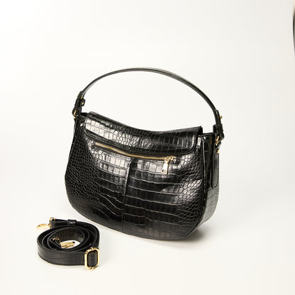 Ripani Black Crocco Print Tote