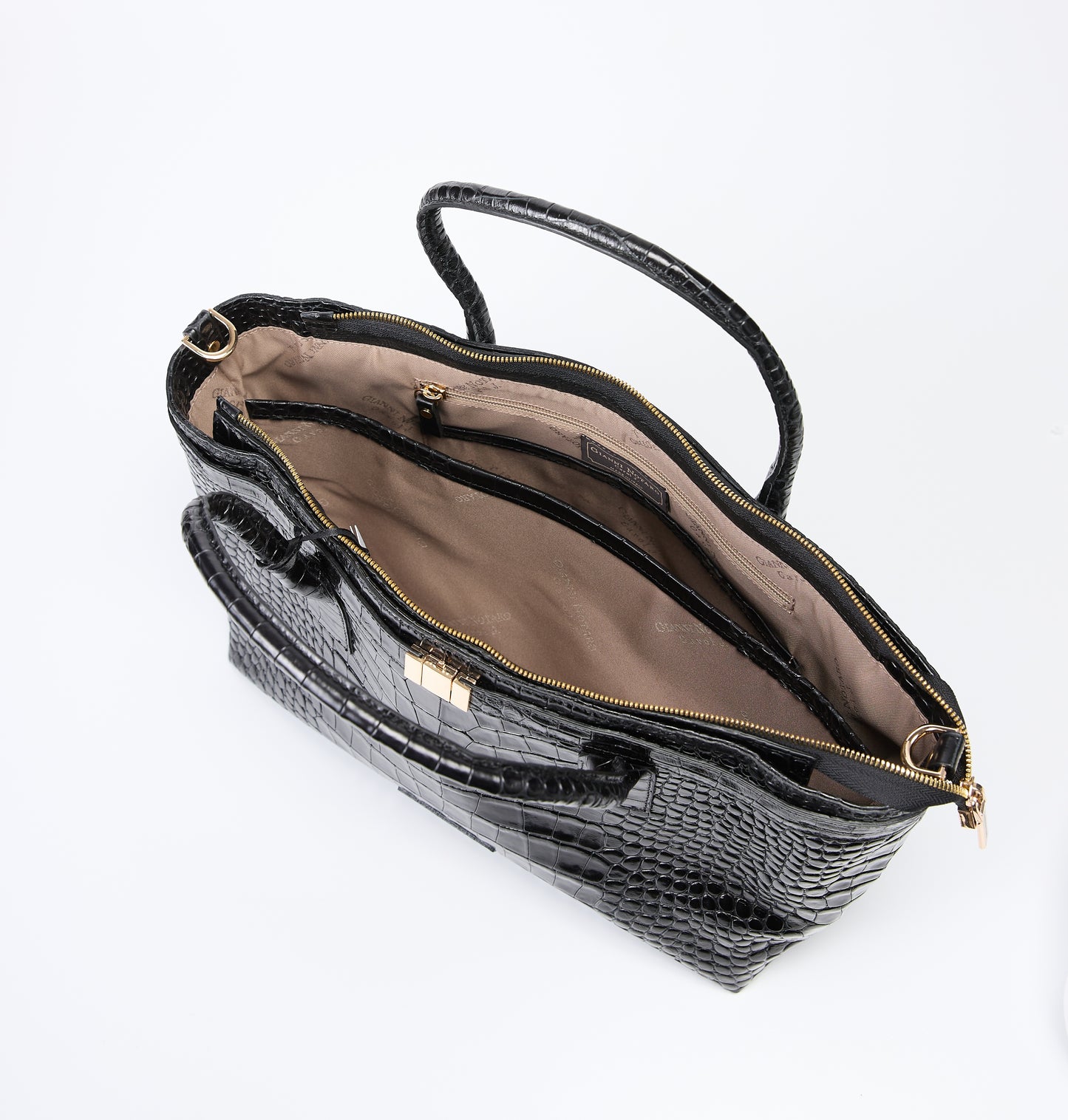 Gianni Notaro Black Crocco Print Tote Bag