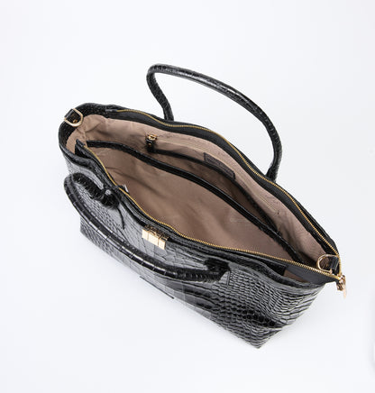 Gianni Notaro Black Crocco Print Tote Bag