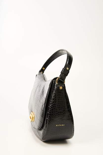 Ripani Black Crocco Print Tote