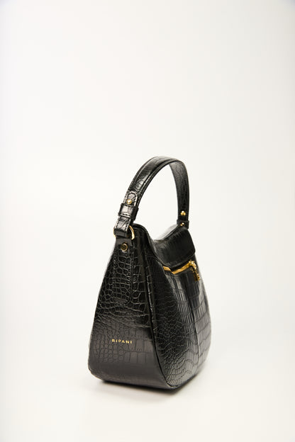 Ripani Black Crocco Print Tote