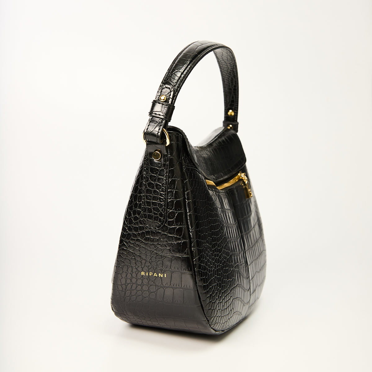 Ripani Black Crocco Print Tote