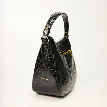 Ripani Black Crocco Print Tote