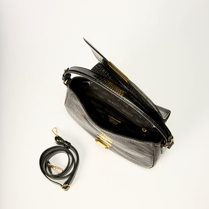 Ripani Black Crocco Print Tote