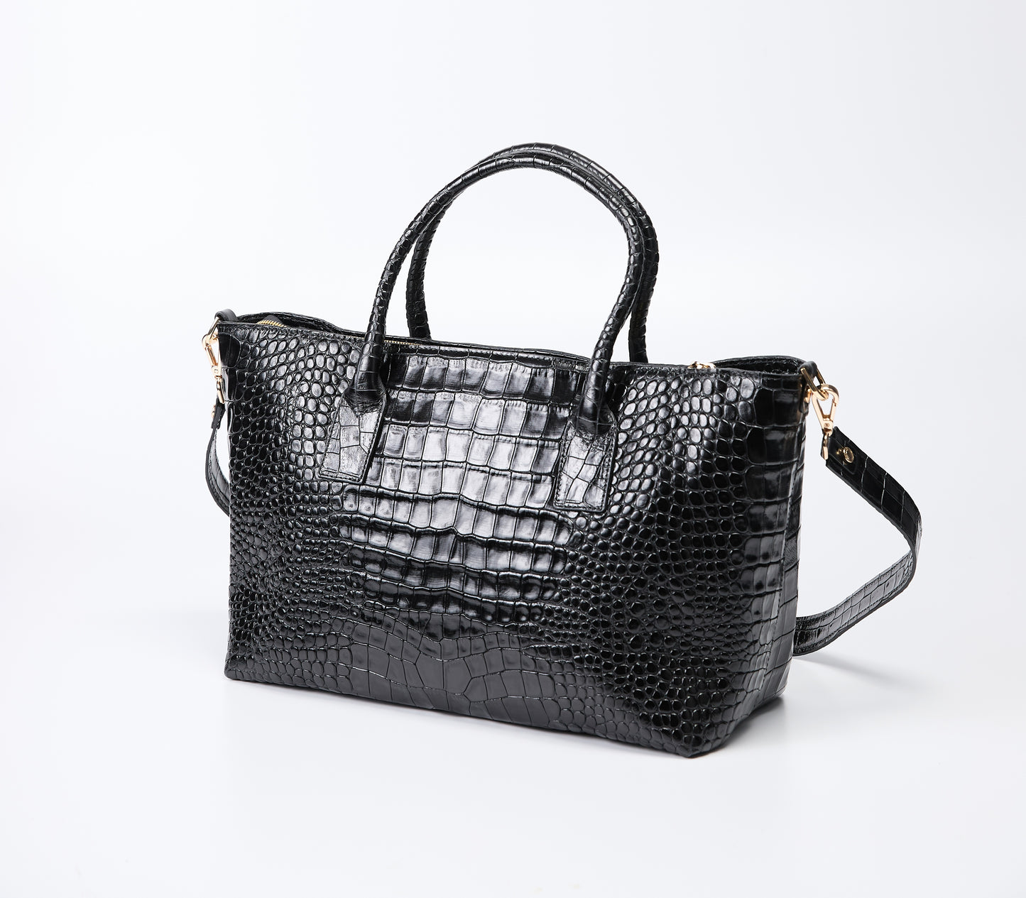 Gianni Notaro Black Crocco Print Tote Bag