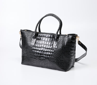 Gianni Notaro Black Crocco Print Tote Bag