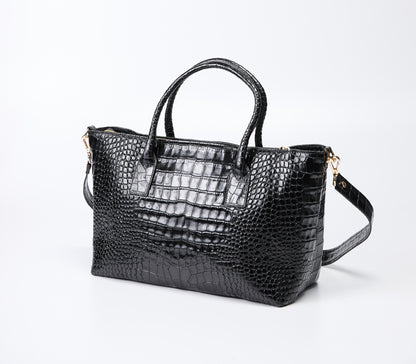 Gianni Notaro Black Crocco Print Tote Bag