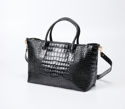 Gianni Notaro Black Crocco Print Tote Bag