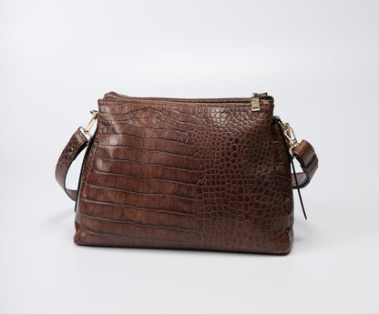 Ripani Brown Crocco Print Tote