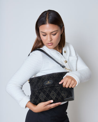Cuorieria Florentina Black Print Suede Clutch