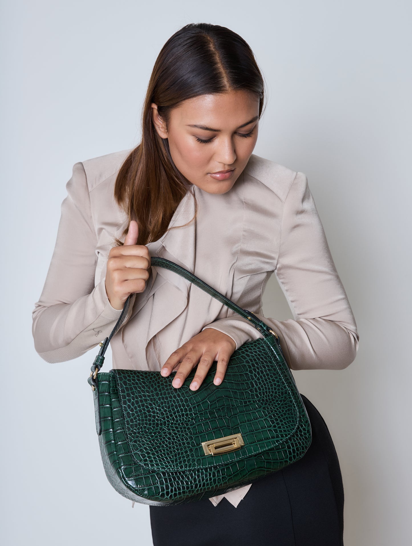 Ripani  Verde Crocco Print Tote