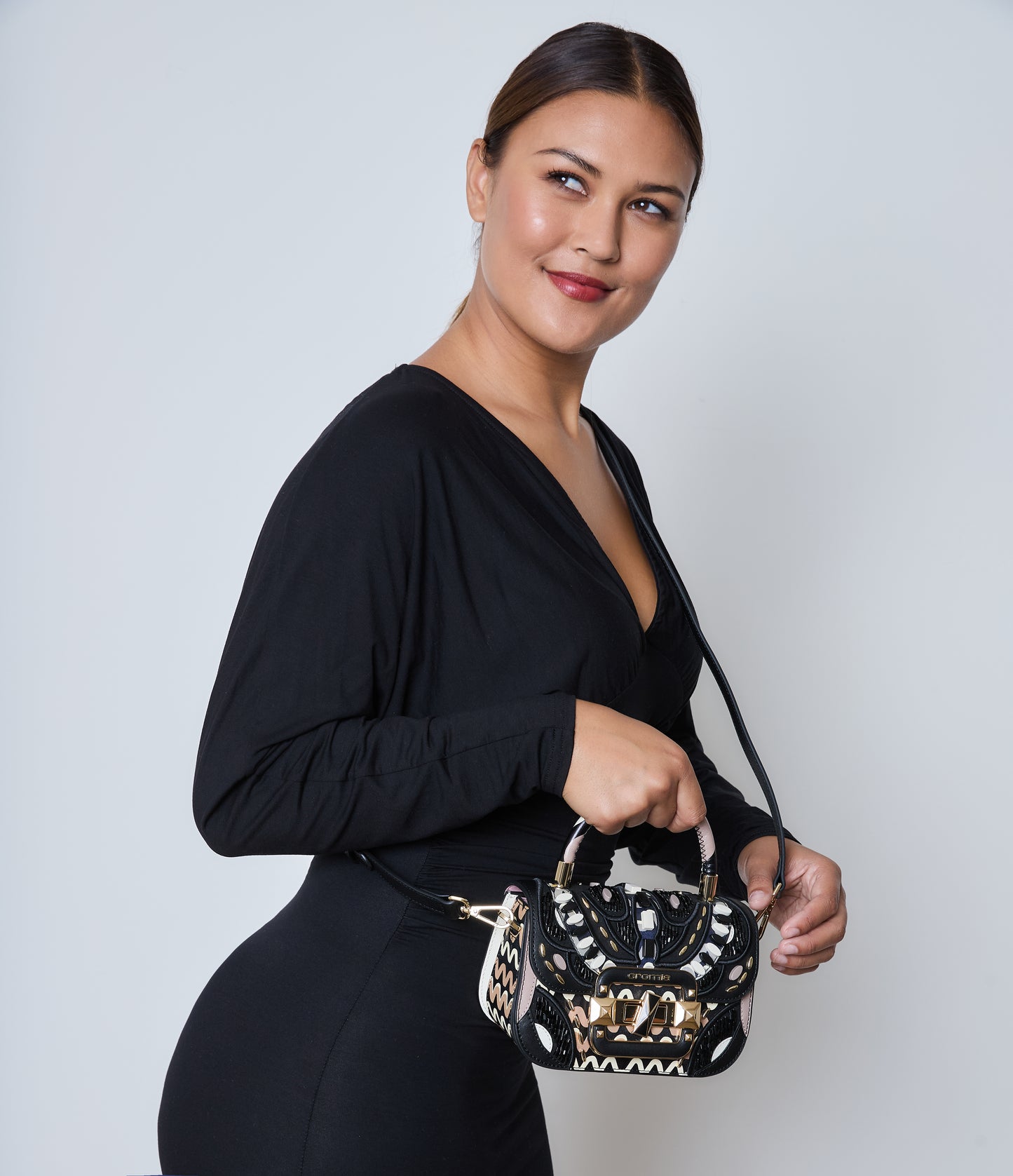 Cromia Black/Pink Jewelled Clutch