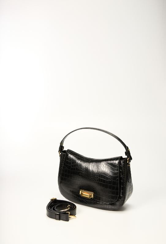 Ripani Black Crocco Print Tote