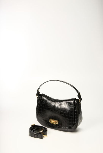 Ripani Black Crocco Print Tote