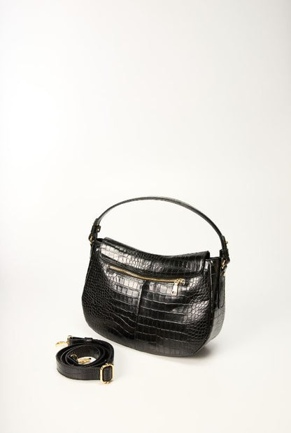 Ripani Black Crocco Print Tote