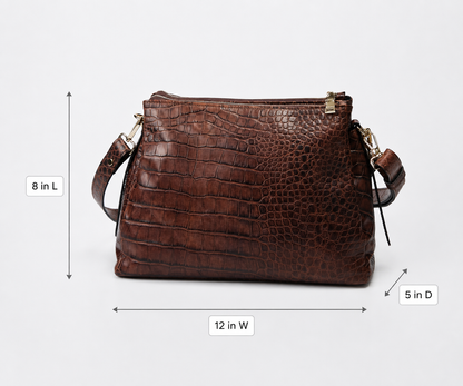 Ripani Brown Crocco Print Tote