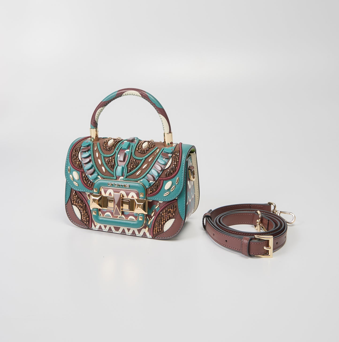 Cromia Teal/Brown Jewelled Clutch