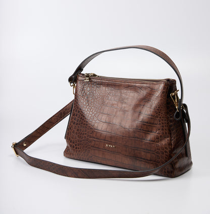 Ripani Brown Crocco Print Tote