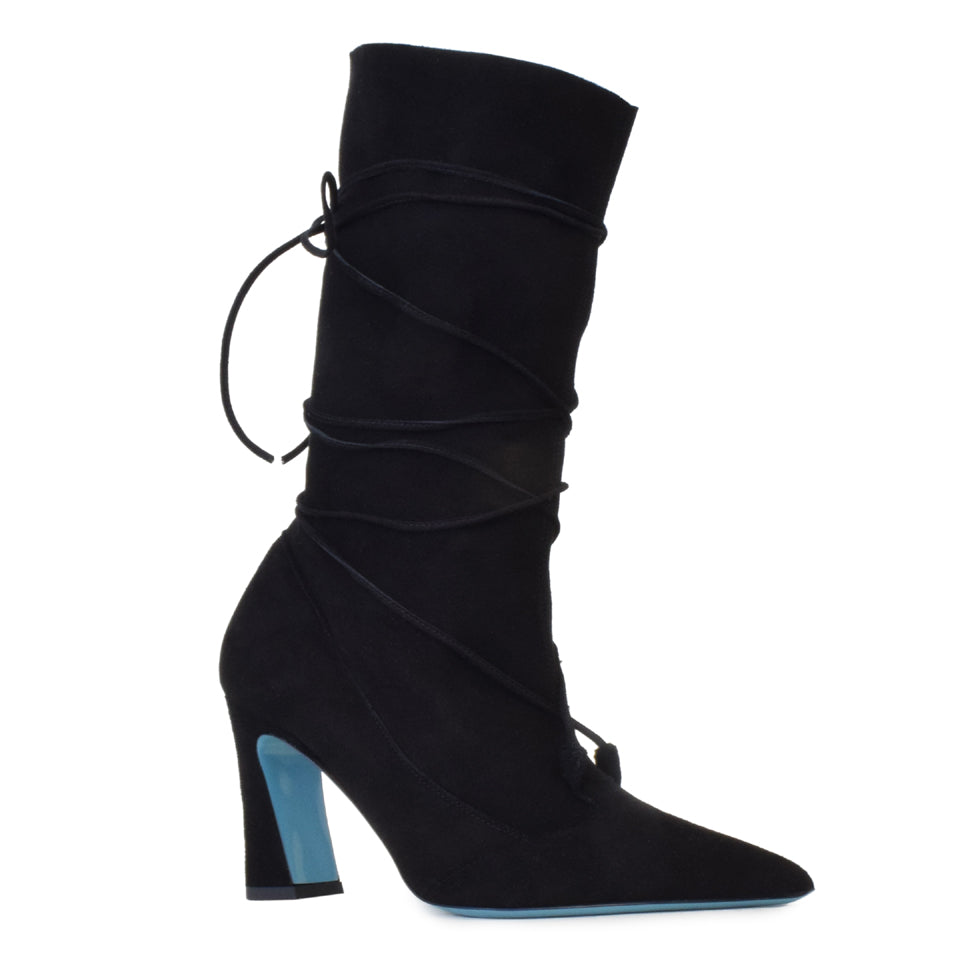 Fata Mid Calf Boot Black Camoscio
